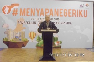 Menteri Ristek Dikti, Muh. Nasir Saat Memberi Arahan, Pembekalan dan Pelepasan 44 Peserta #MenyapaNegeriku, Jakarta, Minggu (29/11/2015).